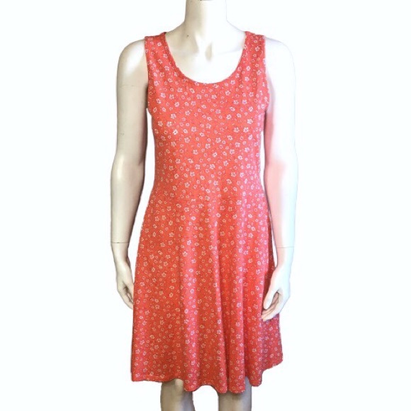 Coral Pink Floral Pattern Fit & Flare Summer Dress - Picture 2 of 7